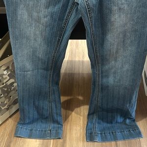Rock & roll denim 26” wide, 34” long midrise flare pinstripes jeans